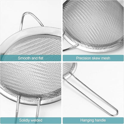 2 Pack Fine Mesh Strainer, Small Stainless Steel Sieves with Handles, for Steeping Loose Leaf Tea, Straining Cocktail, Juice and Sifting Flour, Powdered Sugar (2pcs)