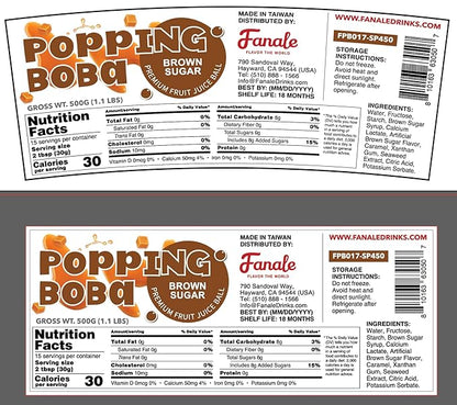 Fanale Brown sugar Popping Boba Pearls, Vegan, Non GMO, Gluten Free, Fat Free, Perfect for Bubble Tea, Smoothies, Ice Cream, Desserts, and Beverages