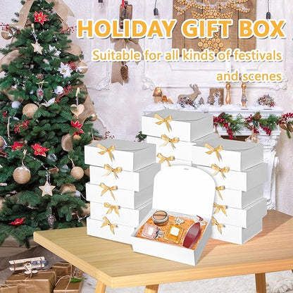Elegant 12Pack White Gift Boxes with Lids, 12x9.8x3.1 Inch, Ribbon, Wedding, Birthday, Party, Christmas, Bridesmaid Proposal Box