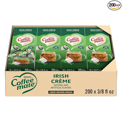 Nestle Coffee mate Coffee Creamer, Irish Creme, Liquid Creamer Singles, Non Dairy, No Refrigeration, 0.375 fl oz Tubs (Pack of 200)