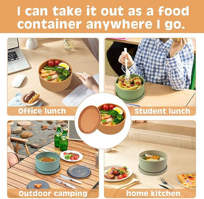 XU&PEIQI Silicone Lunch Bowls Bento Box with Lid Round Food Containers Microwave Refrigerator Safe Bowls Fruit Container Sealed Against Leakage,BPA-Free. 24 oz.(Baby blue)