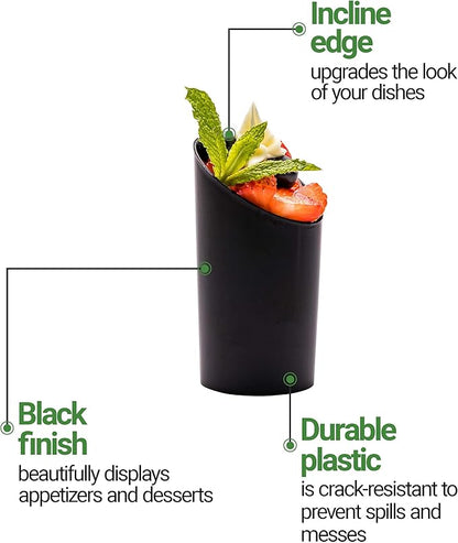Restaurantware 3 Ounce Shot Glasses 100 Round Incline Cups - With Black Finish Disposable Plastic Shot Glasses For Serving Samples At Wedding Banquets And Catered Events