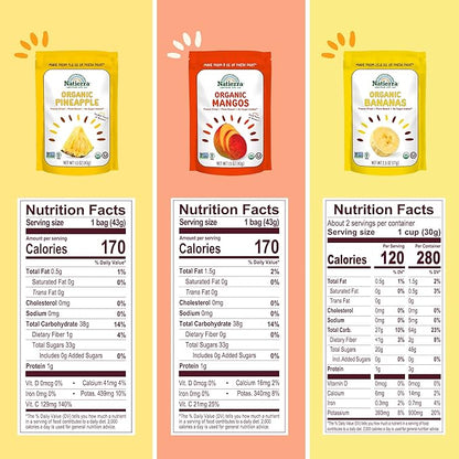 NATIERRA Organic Freeze-Dried Pineapple, Banana & Mango | USDA Organic, Non-GMO & Vegan | Variety Pack (of 3)