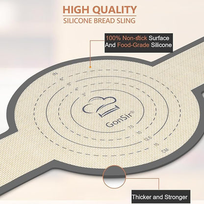 Sourdough Silicone Bread Sling, Non-Stick & Easy Clean Dutch Oven Baking Mat with Longer Handles, Silicone Baking Sling to Transfer SourDough Easily, Reusable Bread Mat Set with Storage Bracelet