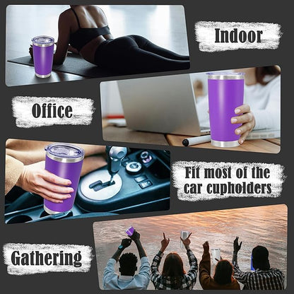 20 oz Tumbler Coffee Tavel Tumblers Bulk with Lid Stainless Steel Double Wall Vacuum Insulated Mug Powder Coated Cups fit Car Cupholder for Hot and Cold - Purple, 8Pack