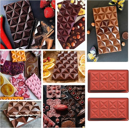 Dubai Chocolate Bar Molds 2 Pack,1.25 Inch Deep Large and Thick Silicone Chocolate Bar Molds for Stuffed Bar,Big Chocolate Candy Bar Mold for Filling Knafeh Pistachio Chocolate Bar Kit