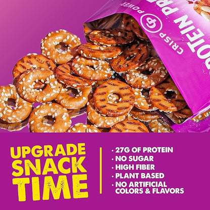 Crisp Power Protein Pretzels, Sesame, High Protein Vegan Keto Snack, 27 G Plant Based Protein, Low Carb Crunchy Pretzel Snacks, No Added Sugar, No Seed Oils, 1.75 oz Bags, 24 Pack