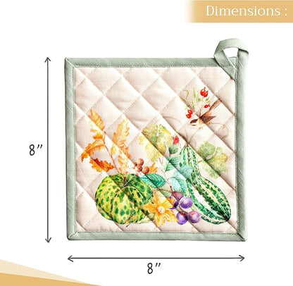 Maison d' Hermine Pot Holders Set 100% Cotton Heat Resistant Potholders 8" x 8" Hot Pads with Loop BBQ, Cooking, Baking, Grilling, Kitchen, Handling Hot Pans (Pack of 2, Lumina)