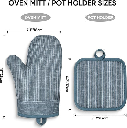 Oven Mitts and Pot Holders, Silicone Oven Gloves, 500 F Heat Resistant Oven Mitts Sets, Non-Slip Silicone Textured Grip, Blue