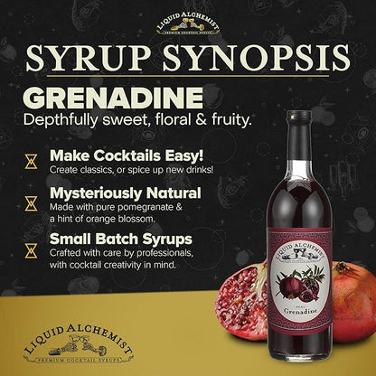 Liquid Alchemist Grenadine Syrup for Cocktails - Real Ingredients Make our Pomegranate Syrup the Perfect Shirley Temple Mix - Our Small Batch Grenadine is Non-GMO, Gluten Free & Vegan (12 oz)