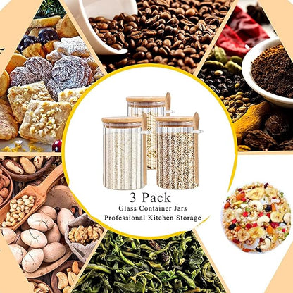 25 FL OZ Large Airtight Glass Jars with Bamboo Spoons Lids Overnight Oats Container Decorative Coffee Bar Food Storage Jar Cereal Nuts Salts Coffee Tea Flour Sugar Container Spice Jars
