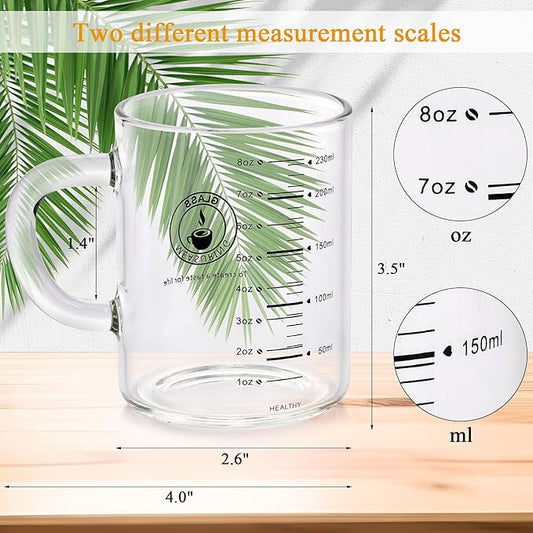 8 Oz Glass Measuring Cup Espresso shot glasses Clear Coffee Mugs for Hot or Cold Glass Expresso Small Coffee Cup with Glass Handle High Borosilicate Glass Cup (Colorful)