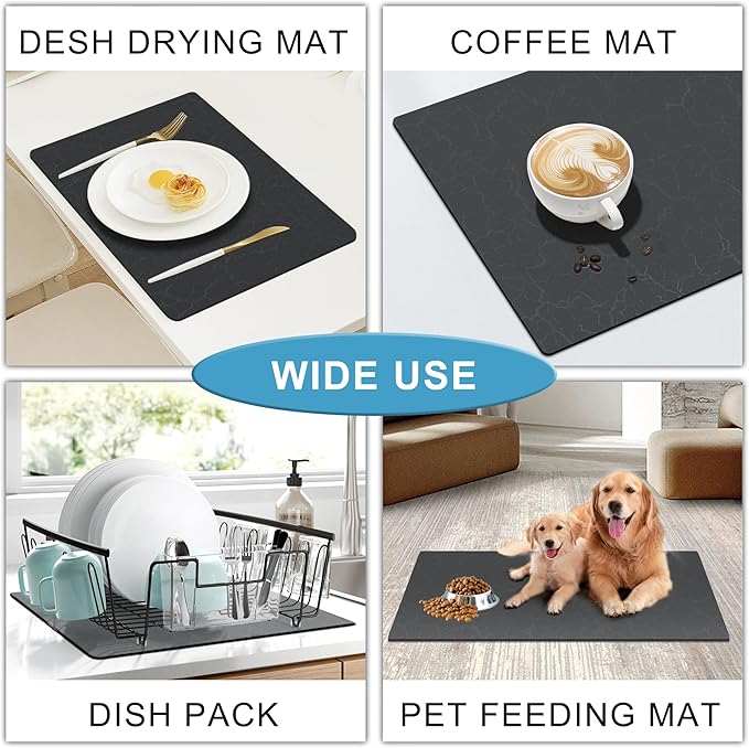 Golener Coffee Bar Accessories - Under Coffee Maker Mat, Cafe Tray Pad, Rubber Mats, Absorbent Pad, Under Appliance Mats, Dish Drying Mat for Kitchen Counter, Dish Drying Pad, 23"x15", Dark Gray