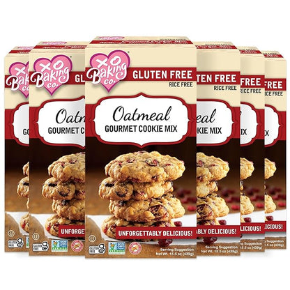 XO Baking Co. Gluten Free Oatmeal Gourmet Cookie Mix; Non-GMO; Kosher; Rice Free; Dairy Free; Soy Free; Peanut Free; No Preservatives; No Artificial Flavors or Colors, 15.5oz (Pack of 6)