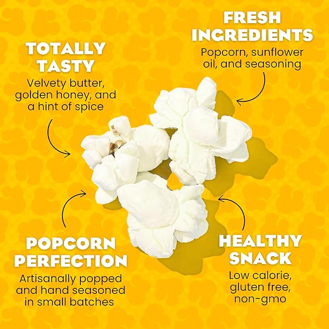Live Love Pop Hot Honey Butter Flavored Gourmet Popcorn, 1.0 Oz (Pack of 12), Individual Snack Size Bags, Healthy Snack, Gluten Free, Vegan & Non-GMO, Mission Driven Munchies