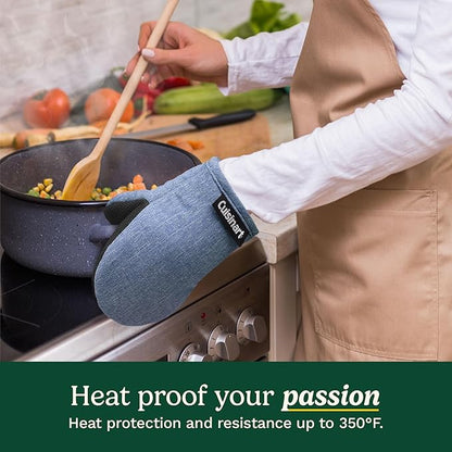 Cuisinart Mini Oven Mitts – 5.5” x 7” Heat-Resistant Kitchen Mitts for Oven with Non-Slip Neoprene Palm, Cotton Filling, and Fabric Loop – Durable Oven Mitt Set for Cooking & Baking (Indigo)