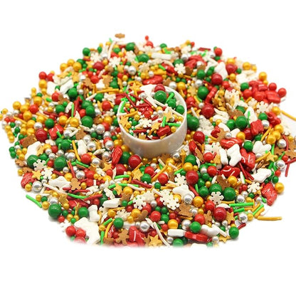 Christmastime Treasures - 4 Oz Resealable Bag - Christmas Themed Sprinkle Mix - Features Snowflake Quins, Santa Boot Quins, Red, Silver, and Green Pearls and More - Ice Cream and Cake Sprinkles