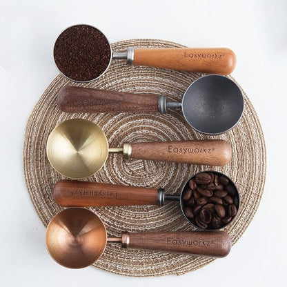 Easyworkz Retro Stainless Steel Coffee Spoon With Black Walnut Handle,10g - Measuring Spoon (Gunmetal)