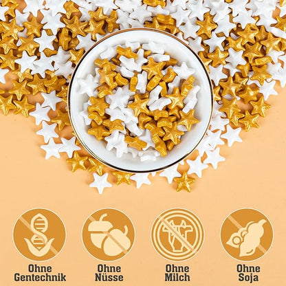 Twisweet Edible Star Sprinkles, Gold and White Stars for Cake Decorating, Golden Sugar Sprinkles for Baking, Mix Gold Candy Star, Cake Topper Ice Cream Cupcake Cookie Toppings Dessert Decorations, Christmas Wedding Birthday Party Festival Supplies (130...