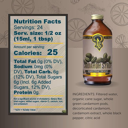 Portland Syrups Cardamom Syrup – Flavoring for Coffee, Lattes, Cold Brew, Macchiatos, Cocktails, & Desserts – Ideal for Drinks & Adding a Flavor to Any Beverage – 12 oz, 24 servings (Pack of 1)