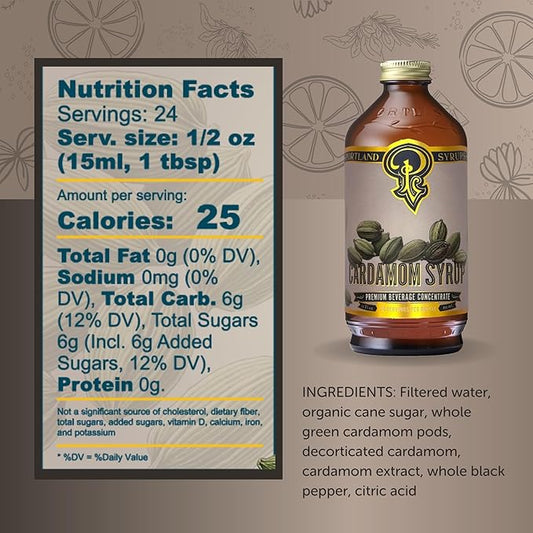 Portland Syrups Cardamom Syrup – Flavoring for Coffee, Lattes, Cold Brew, Macchiatos, Cocktails, & Desserts – Ideal for Drinks & Adding a Flavor to Any Beverage – 12 oz, 24 servings (Pack of 1)