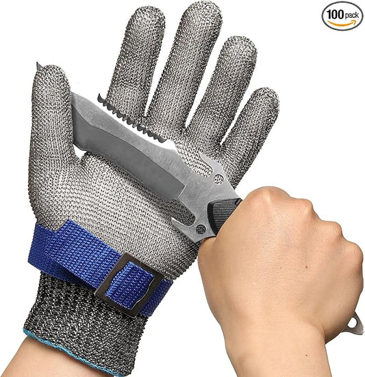 SlicePro ANSI A9 Cut Resistant Glove PR1706, Stainless Steel Mesh Metal Glove, Food Grade for Kitchen Cooking, Butcher Meat Cutting, Oyster Shucking, Mandoline, Fishing (M, 50 pairs)