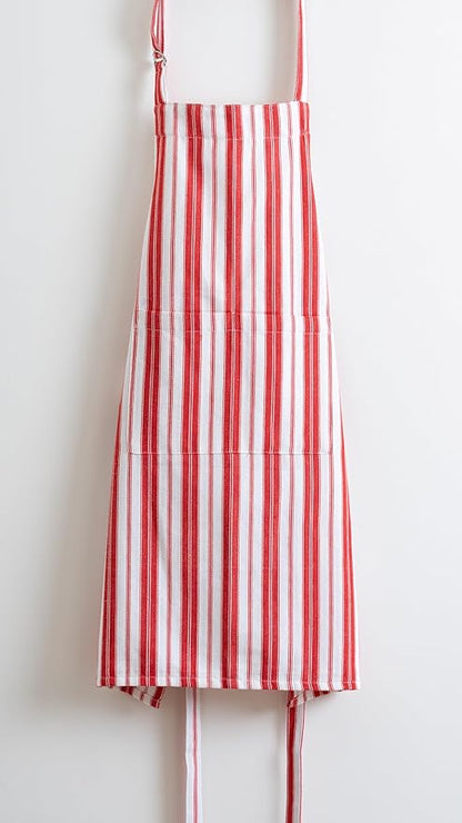 100% Cotton Apron For Men & Women -28 x 32 Inches – Chef Aprons – Useful When Cooking, Baking, Gardening – Adjustable Strap Around Waist & Neck With Pockets Bright Red Stripes