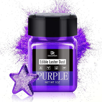 Edible Glitter - 1oz Luster Dust Edible Food Grade Glitter for Cocktail, Cake Decorating, Baking, Drinks - Shimmer Dust Powder, Metallic Food Coloring Powder for Icing, Fondant, Candy, Cookie (Purple)