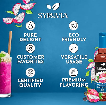 Syruvia Sugar-Free Dragon Fruit Acai Syrup, Flavored Syrup for Drinks, Cocktails, Lemonades, Iced Teas, and Desserts – 25.4 fl oz