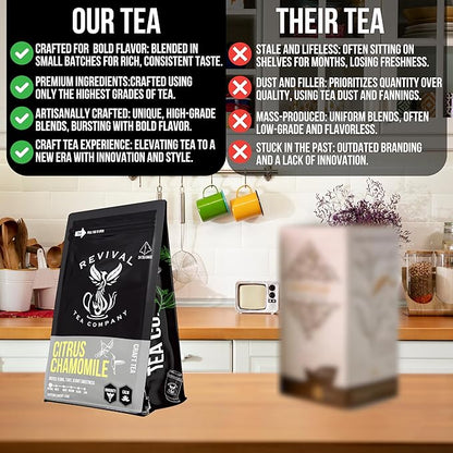 Revival Tea Company Citrus Chamomile Tea - Herbal Tea Blend of Chamomile Flowers and Orange Peel - Caffeine Free - 24 Tea Bags