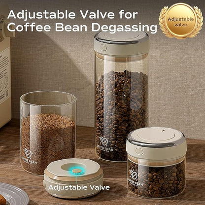 Coffee Canister with Premium Glass - Airtight Coffee Container with One-Way CO2 Valve and Freshness Tracker, Perfect for Coffee Bean Storage,(37 oz / 1100ml)