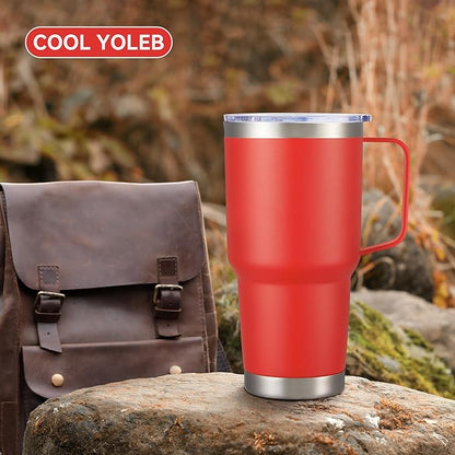 30 oz Tumbler with Handle and Lid, Stainless Steel Tumblers Bulk Double Wall Vacuum Insulated Travel Mug Leak Proof Cup Keep Drinks Cold and Hot Red, 8 Pack