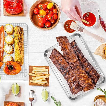 E-far Baking Sheet with Wire Rack Set, 17.6” x 13” Stainless Steel Cookie Sheet Baking Pan for Oven, Rimmed Large Metal Tray with Cooling Rack for Cooking Roasting, Non-Toxic & Dishwasher Safe