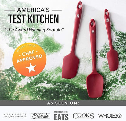 di Oro Living Silicone Spatula Set - 3-piece 600F Heat-Resistant Baking Spoon & Spatulas - Ergonomic Easy-to-Clean Seamless One-Piece Design - Pro Grade Non-stick Rubber with Stainless Steel S-Core Technology! (Red)