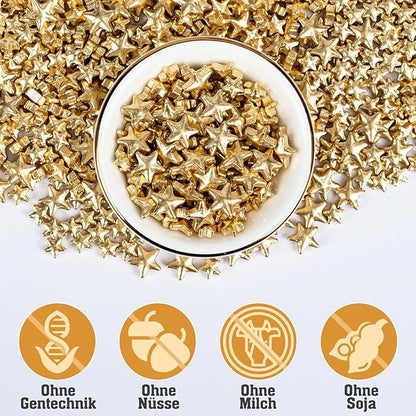 Twisweet Gold Sprinkles, Edible Gold Stars for Cake Decorating, Sugar Sprinkles for Baking, Mix Size Gold Candy, Cake Topper Ice Cream Cupcake Cookie Toppings Dessert Decorations, Christmas Wedding Birthday Party Supplies (130g/4.58oz)