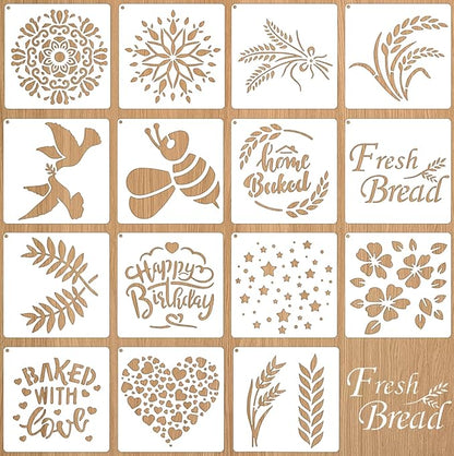 15Pcs Bread Stencils for Sourdough, Cake Stencils Mold Set for Bakery Supplies, Stencil Template for Bread Making Accessories, Gifts for Sourdough Bakers, Pie, Cookie birthday for Decorating（5.9*5.9in