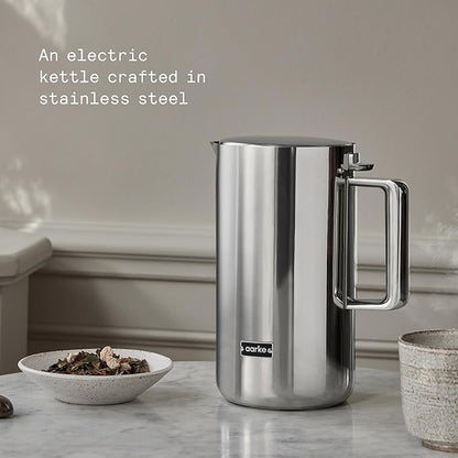 aarke Stainless Steel Kettle - Perfect for Coffee and Tea Maker Enthusiasts, Non-Drip Spout, Double-Wall Construction, Dry Boil Protection, Heat-Safe Handle, LED Cool-Down Indicator, 1.2L (Steel)