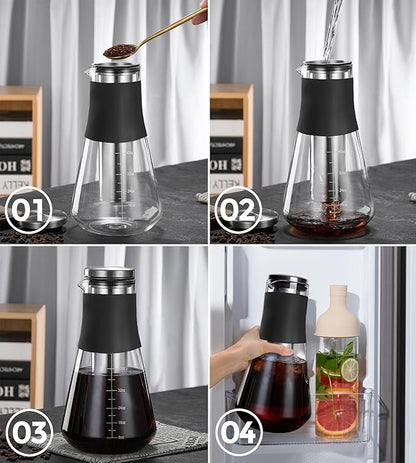 AGOGO Cold Brew Iced Coffee Makers with Metal Filters Silicone Non-slip Grip Carafe 1600ml