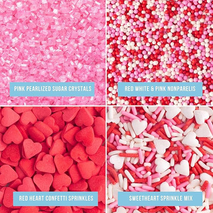 Sweets Indeed Heart Sprinkles, 4 Pack, Edible Sprinkle Mix, Perfect for Cake Decorations, Baking, Ice Cream, Cookies, Cupcake Topper (Sweetheart)