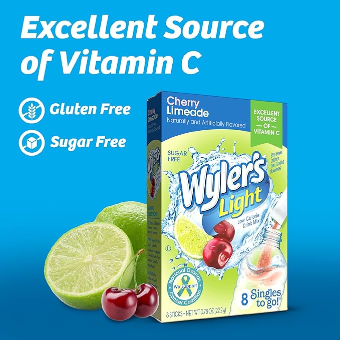 Wyler's Light Cherry Limeade Singles To Go Drink Mix Cherry Limeade, 8 Count (Pack of 12)