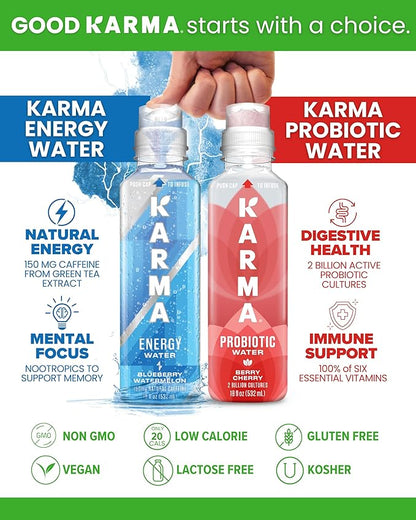 Karma Probiotic Water - 12 Pack, Blueberry Lemonade Drink - Immune & Gut Health Support