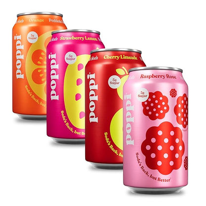 Poppi Sparkling Prebiotic Soda Beverage with Apple Cider Vinegar, Seltzer Water and Fruit Juice, Short List Variety Pack, 12 Fl Oz, Pack of 12, Packaging May Vary