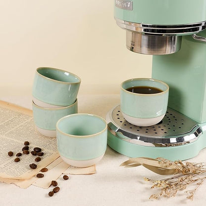Ceramic Espresso Cups Set of 4, Double Walled Espresso Coffee Mugs for Nespresso Cups, Special glazed Demitasse Cups Coffee Cup for Machine (Green)