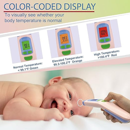 Amplim Non-Contact Forehead Thermometer for Adults, Kids & Infants | Ampmed No-Touch Medical Grade Temporal Fever Thermometer with Case, Nurse Accessories for Work, FDA-Cleared Pink Termometro Digital
