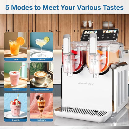 Dual-Tank Frozen Drink & Slushie Machine: 169oz Capacity Slush Maker with Rapid Chill Technology, 5 Beverage Modes, Self-Cleaning Function, ETL Certified, White