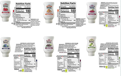 Reàl Fruit Infused Flavoring Syrup Variety - Strawberry, Raspberry, Peach, Blueberry, Black Cherry, Crisp Apple (Pack of 6, 16.9 FL OZ Bottles)