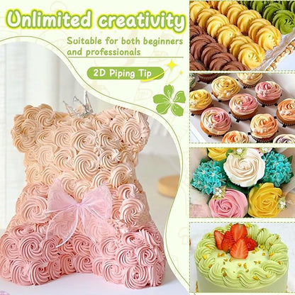 Hendiy 3pcs 2D Cake Piping Tips with 20 Piping Bags, Large Piping Nozzles Decorating Tips, Cake Baking Tools for Cookie Icing Cupcakes, Buttercream,Birthday Cake, Cupcake, DIY Art