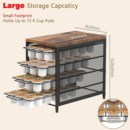 NANANARDOSO Coffee Pod Holder For Counter, 4 Tier Coffee Pod Drawer for Keurig Pod Storage Drawer Holder, 72 Capacity Pods Storage Organizer Cups Capsule with Sliding Baskets for Coffee Station