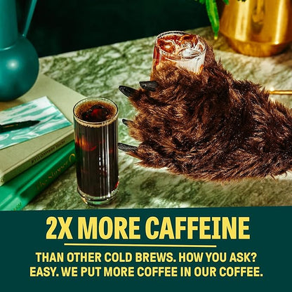 Wandering Bear Straight Black Organic Cold Brew Coffee, 32 fl oz, 6 pack - Extra Strong, Bold, Smooth, Unsweetened, Shelf-Stable, Ready to Drink, 100% Organic, Iced Cold Brewed Coffee Drinks