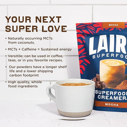 Laird Superfood Non-Dairy Coffee Creamer Mocha, Shelf-Stable Superfood Non-Dairy Powder Creamer, Gluten Free, Non-GMO, Vegan, 8 oz. Bag, Pack of 1